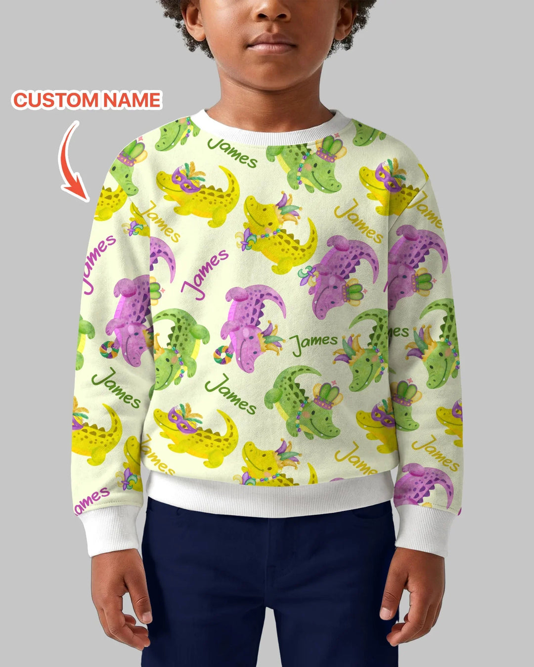 Custom Name Mardi Gras Alligator Bamboo Crewneck Sweatshirt