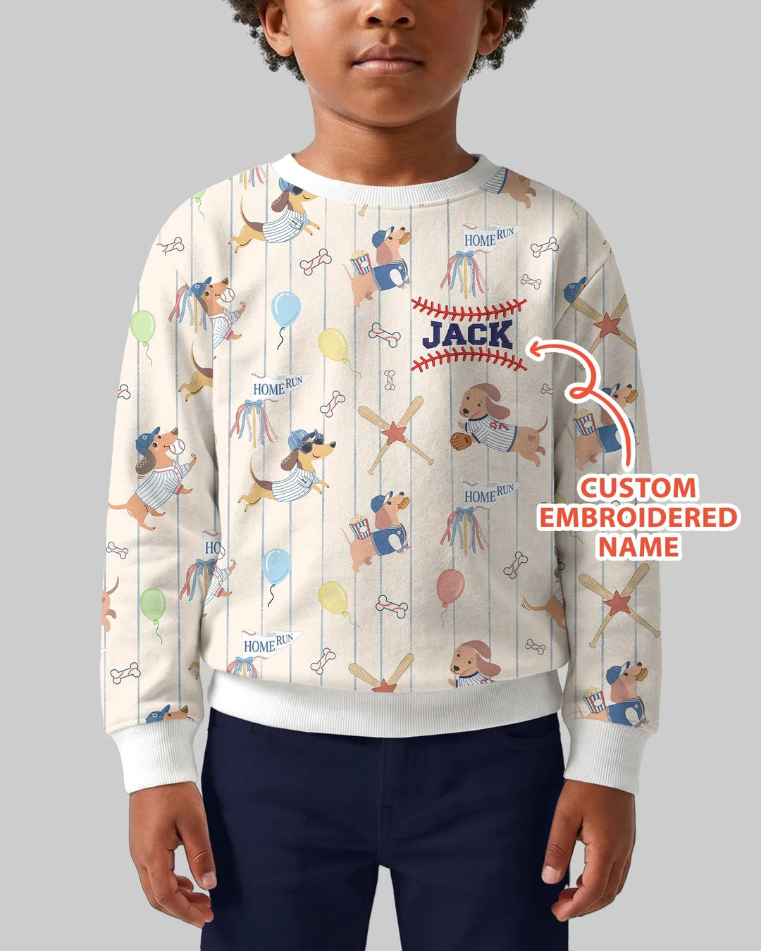 Personalized Embroidered Name Dachshund Baseball Bamboo Crewneck Sweatshirt