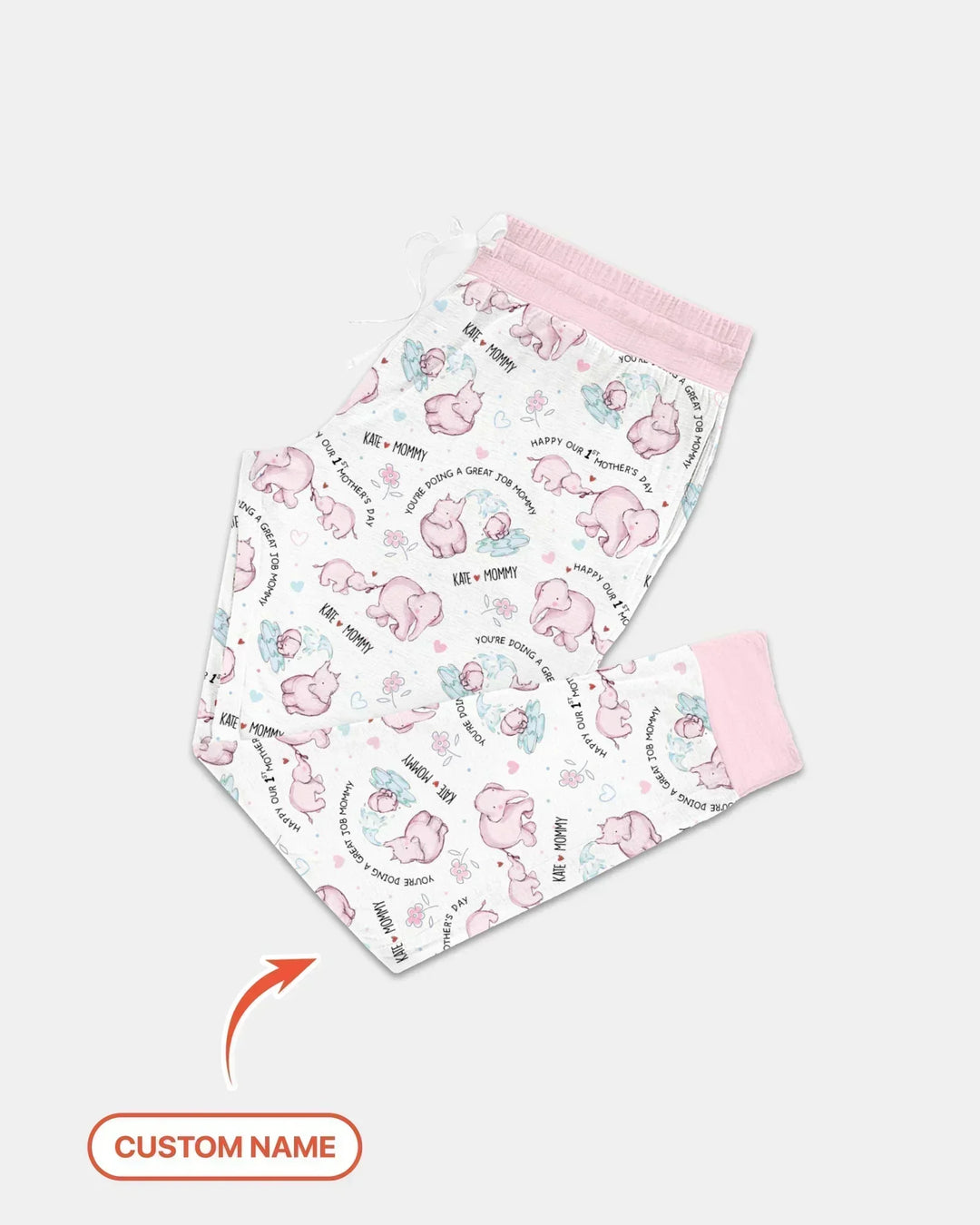 Pyjama-Set für Damen mit Namen, Mutter- und Baby-Elefant aus Bambus