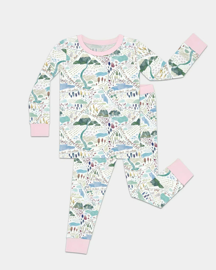 Whimsical Psalms 23 Map Bamboo Two Piece Long Sleeve Pajama Set