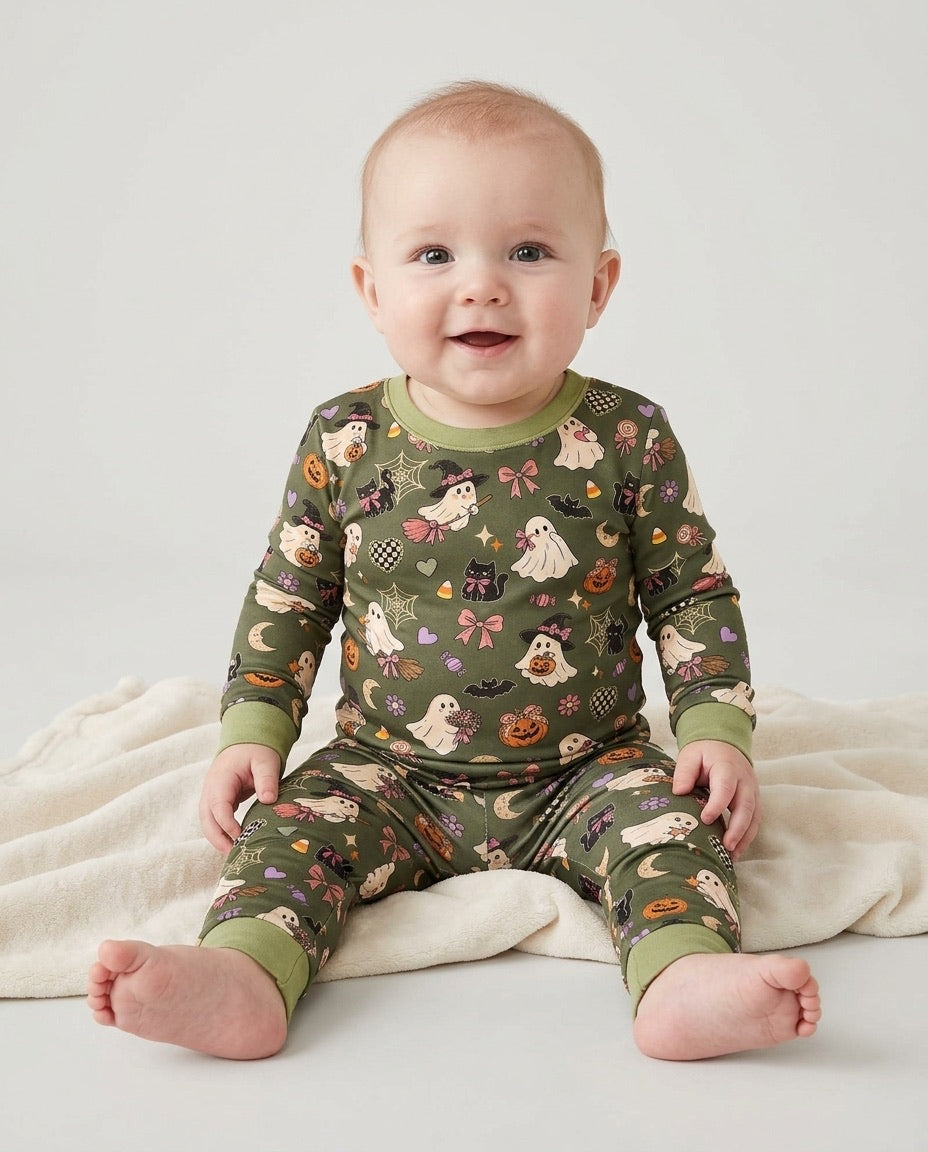 Retro Groovy Coquette Halloween Bamboo Two Piece Long Sleeve Pajama Set