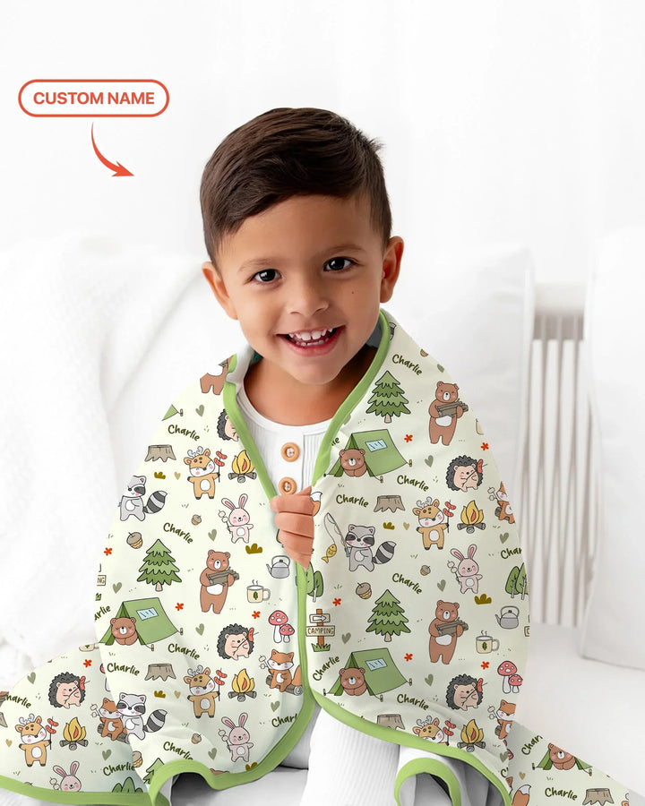 Custom Name Little Camp Buddies Bamboo Blanket