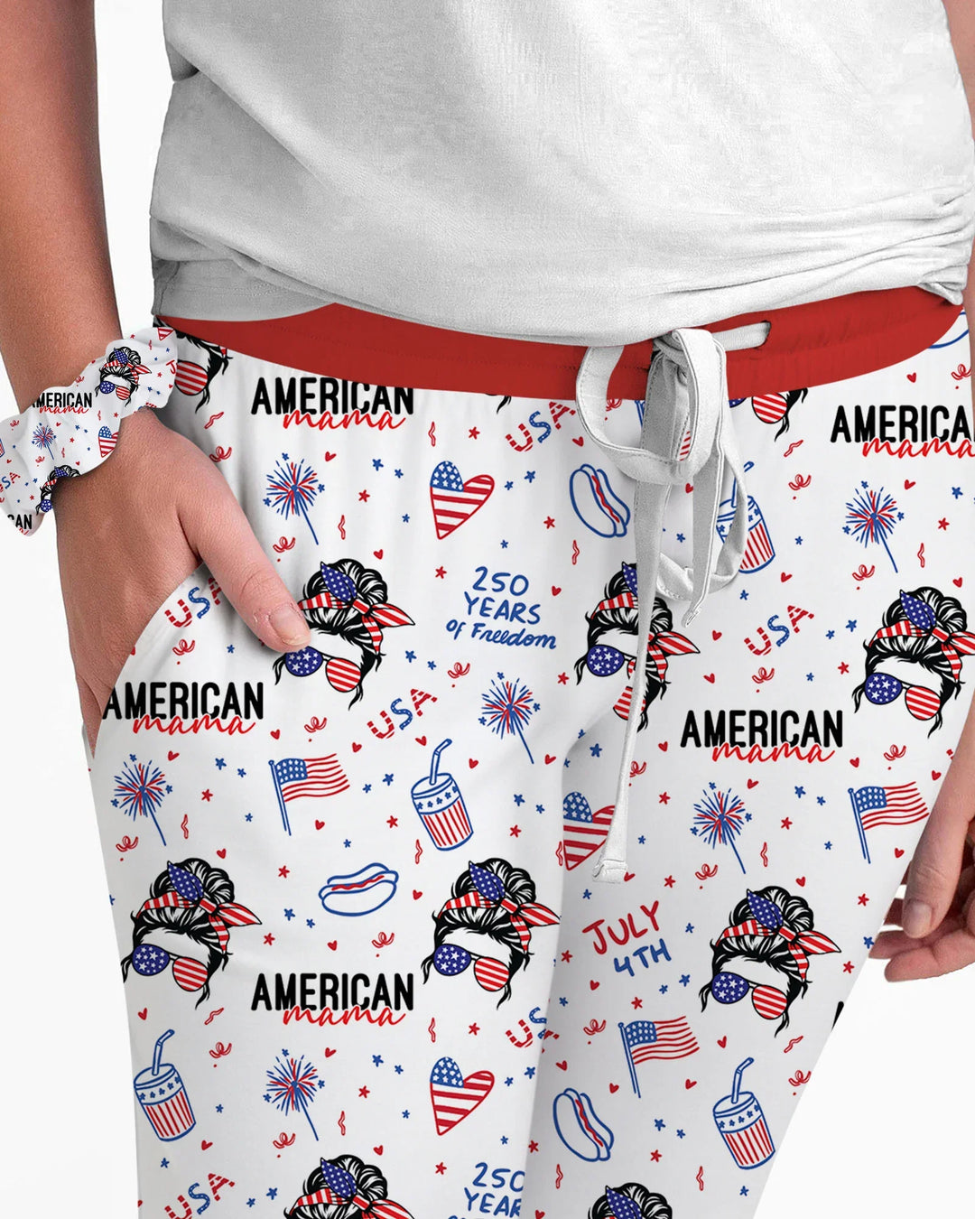 Doodle American Flag Gläser Familie Passender Bambus Damen Schlafanzug-Set
