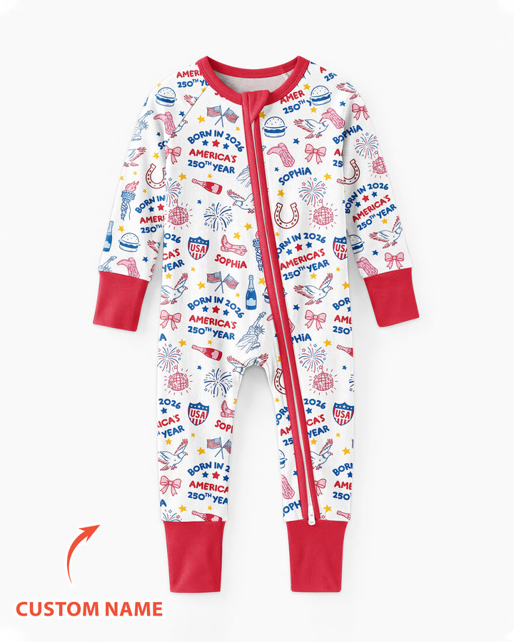 Born in 2026 America’s 250th Year Custom Name Bamboo Convertible Zippy