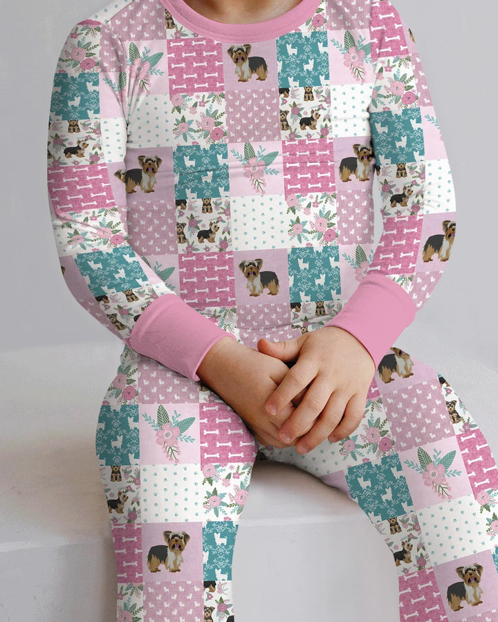 Floral Yorkie Grace Bamboo Two Piece Long Sleeve Pajama Set
