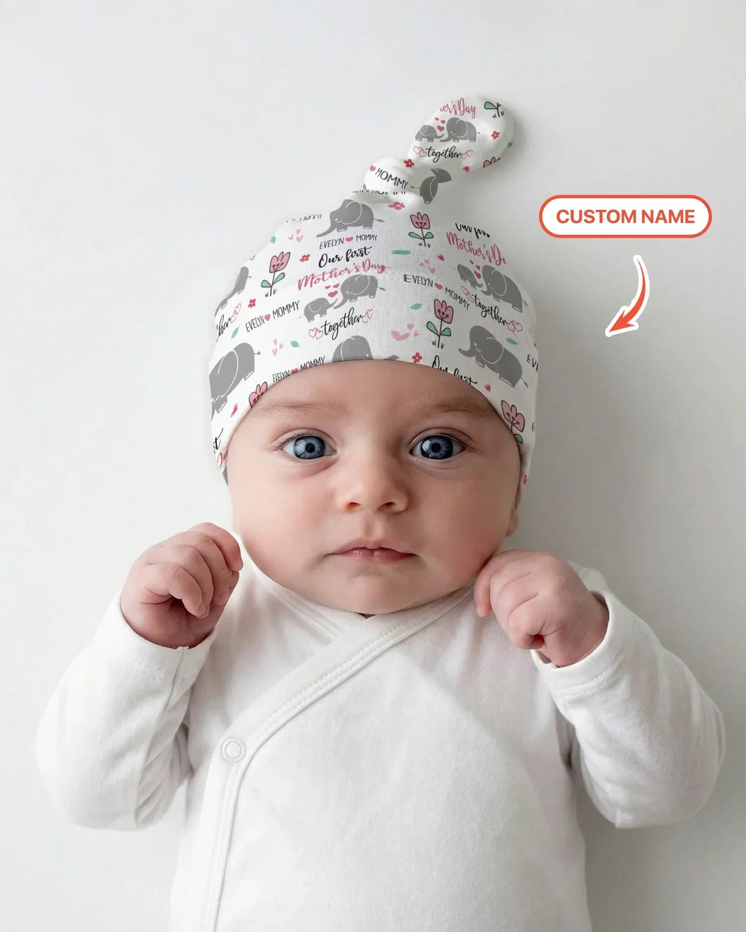 Custom Name Elephant Our First Mother's Day Bamboo Knotted Hat
