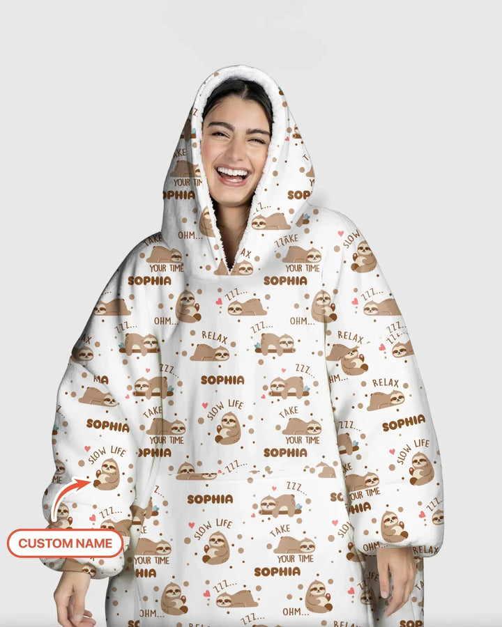Personalisierbarer süßer Faultier-Bambus-Decken-Hoodie