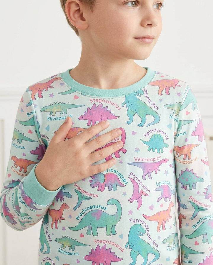 Pastel Dino Bamboo Two Piece Long Sleeve Pajama Set