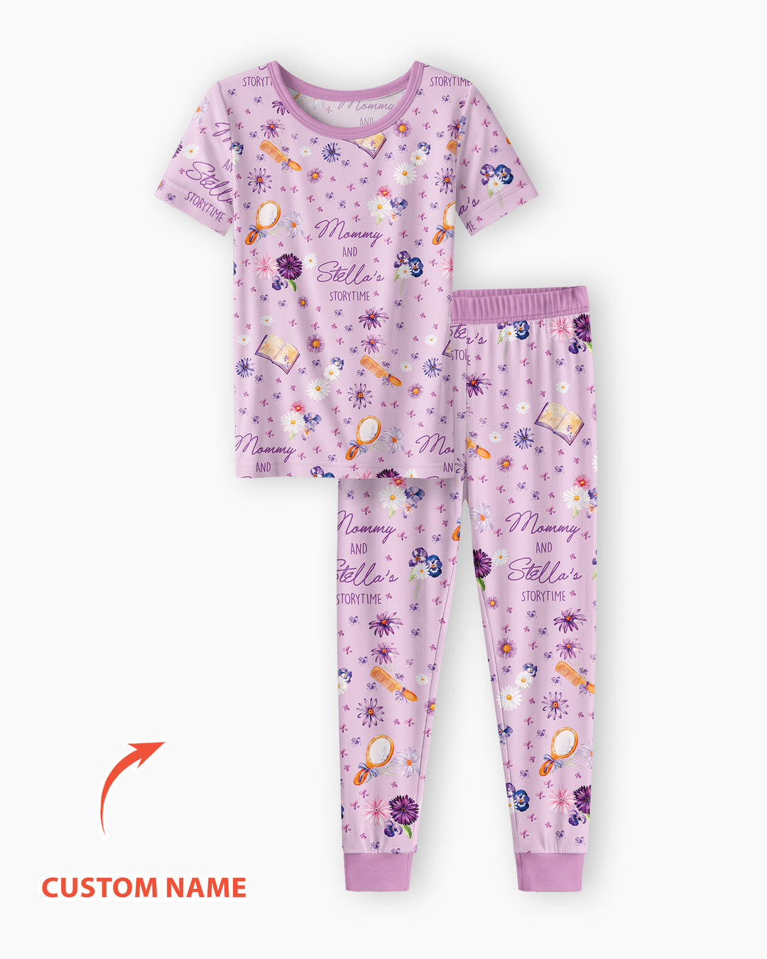 Mommy Daddy And Me Bedtime Story Family Matching Bamboo Two Piece Short Sleeve Pajama Set