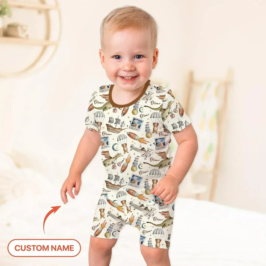 Zweiteiliges Pyjama-Set mit kurzen Ärmeln und Shorts im Sommer-Design