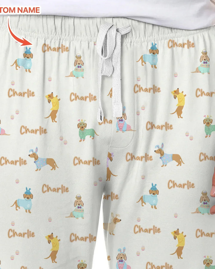 Custom Name Easter Dachshund Bamboo Men's Pajama Set
