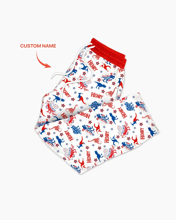 Custom Name Patriotic Dinosaur Bamboo Men's Pajama Set