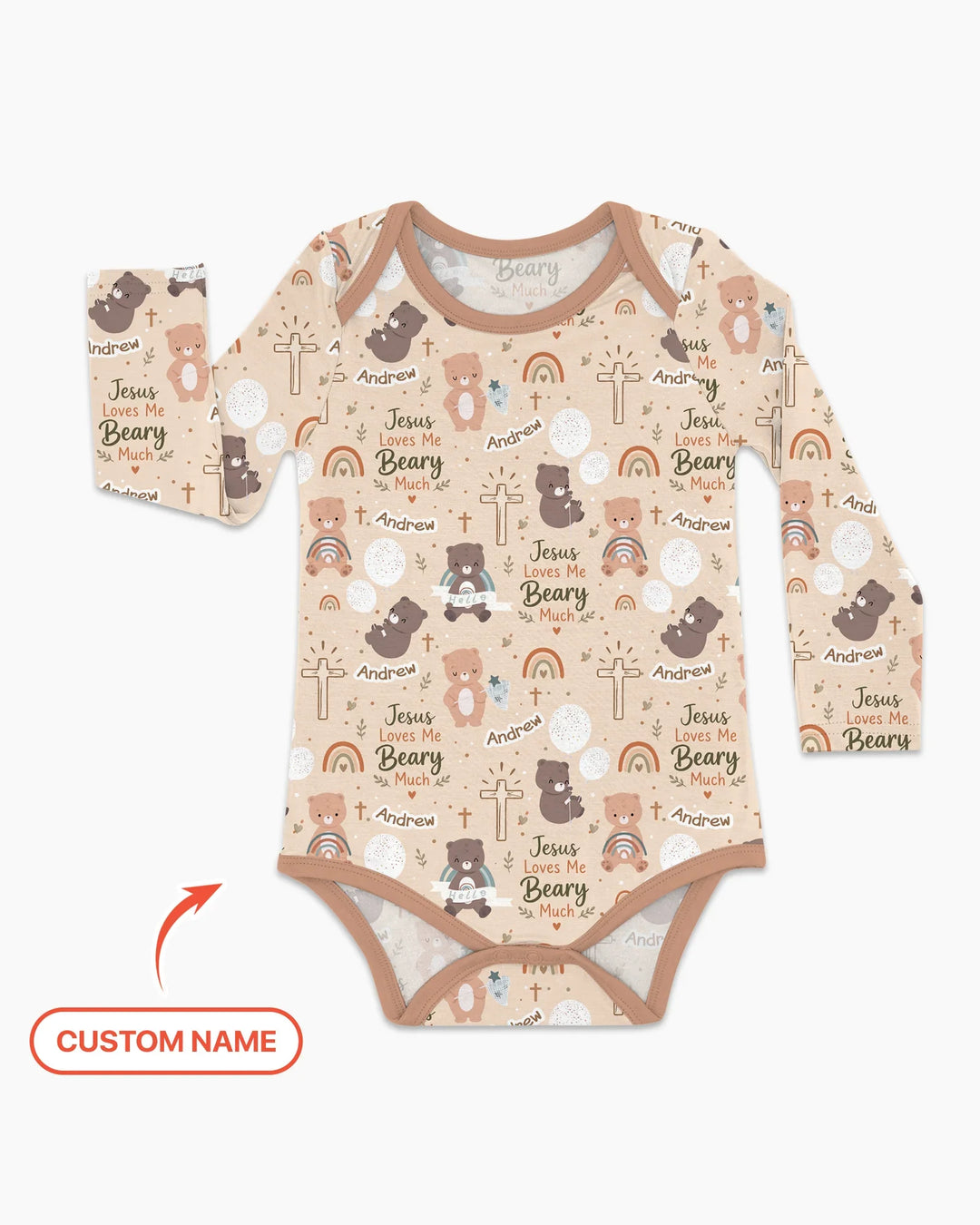 Custom Name Jesus Loves Me Beary Much Bamboo Bodysuit