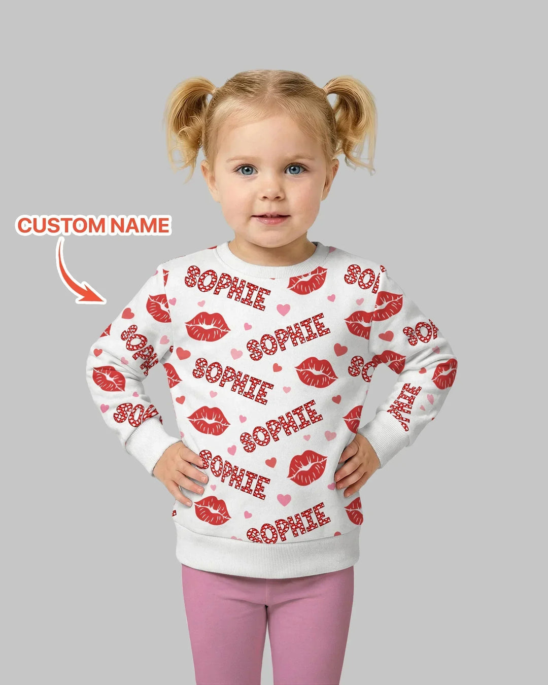 Benutzerdefiniertes Name-Valentinstag-Kuss-Bambus-Rundhals-Sweatshirt