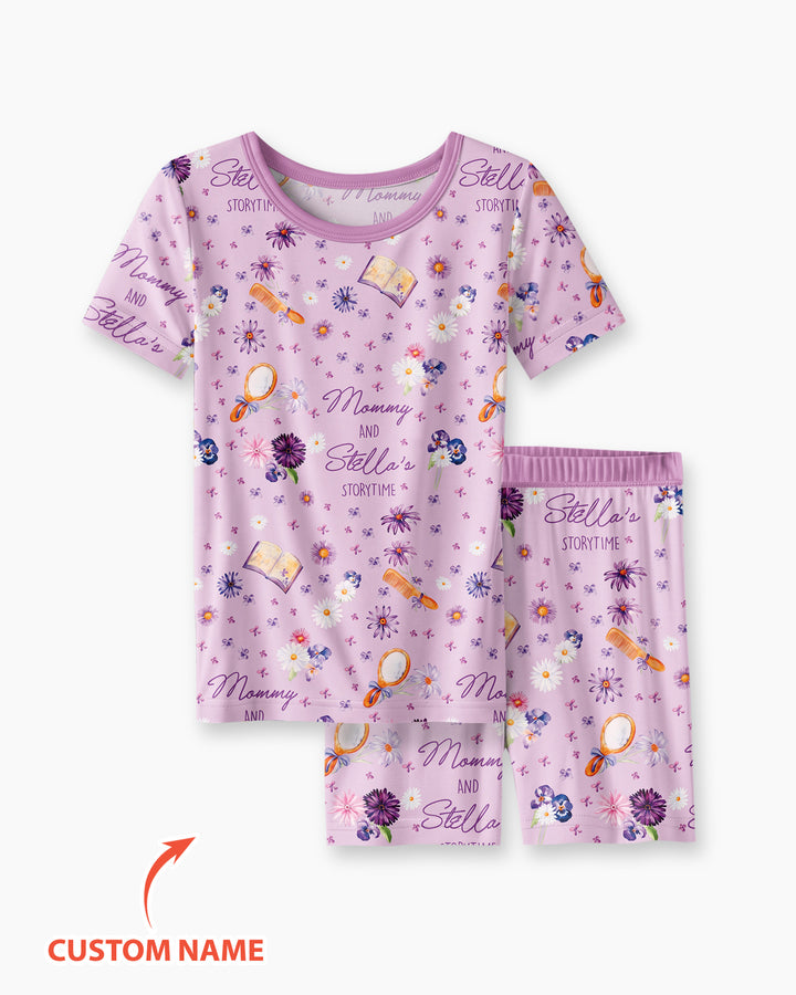 Mommy Daddy And Me Bedtime Story Family Matching Bamboo Two Piece Short Sleeve Shorts Pajama Set