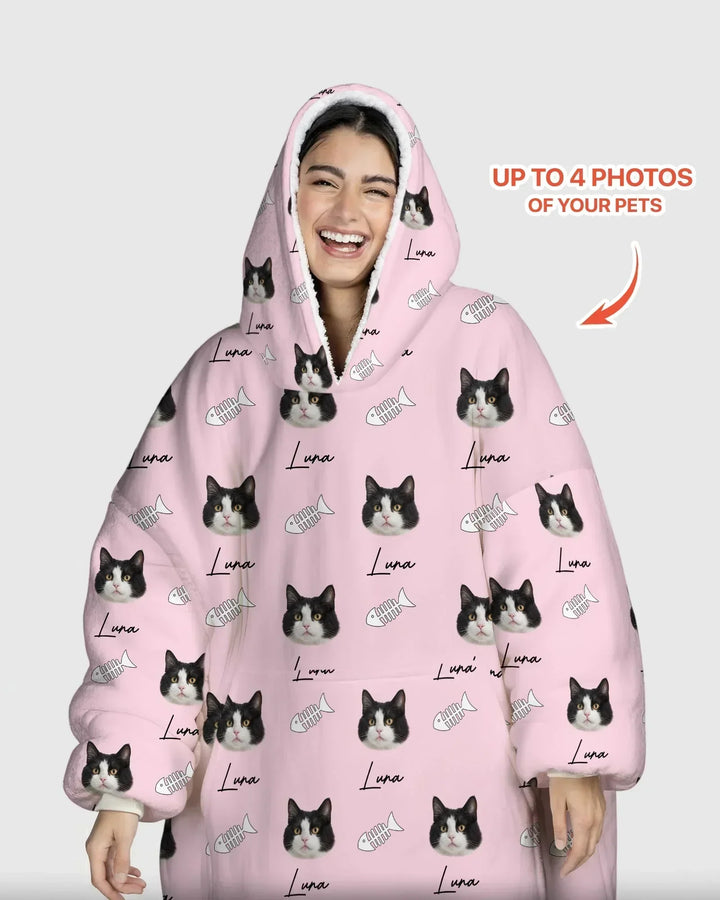 Bambus-Deckenhoodie mit Wunschnamen und Haustierfotos
