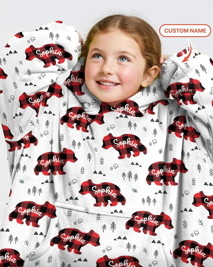 Custom Name Family Bear Matching Bamboo Blanket Hoodie