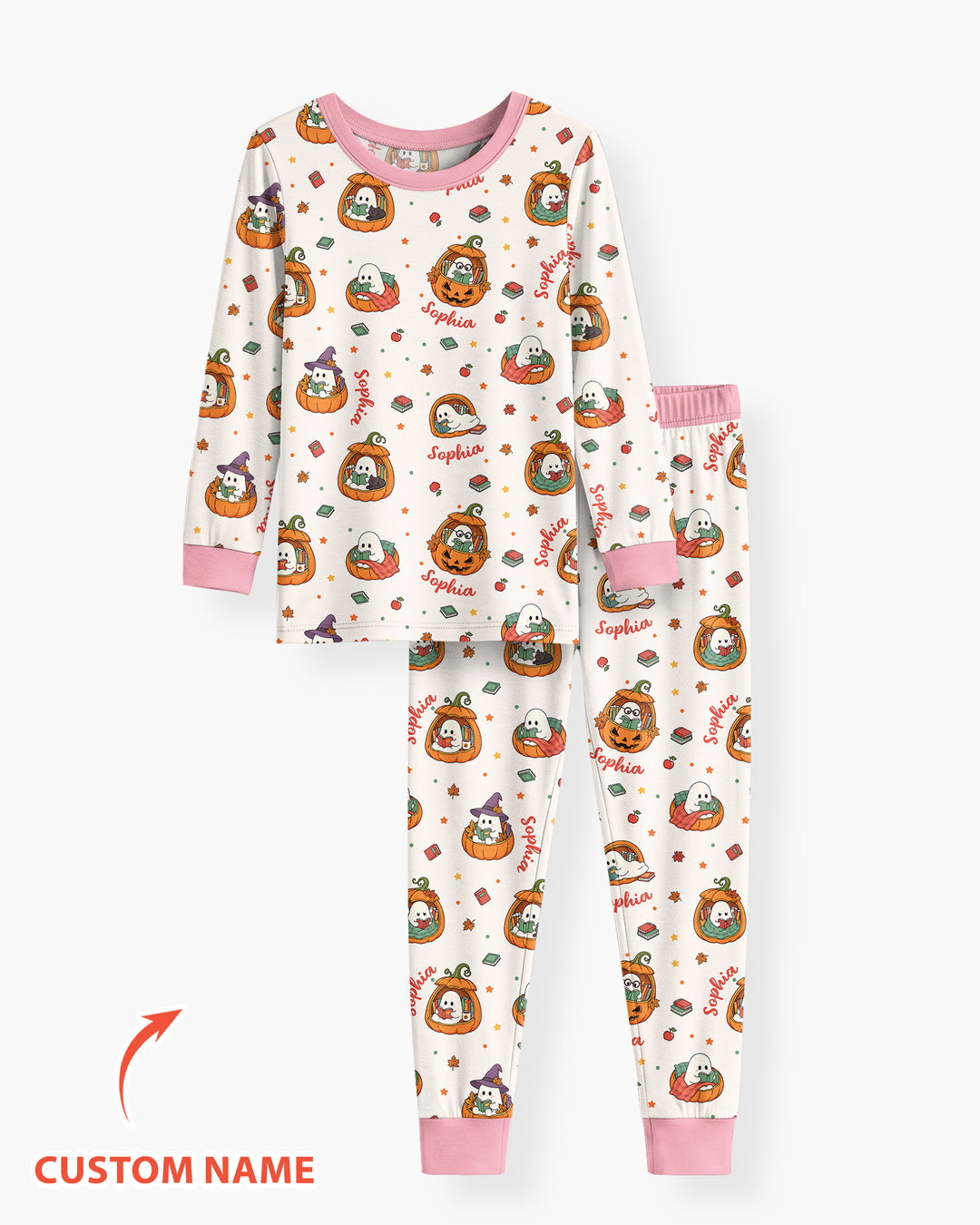 Bookish Boo Ghost Pumpkin Bamboo Two Piece Long Sleeve Pajama Set