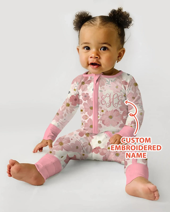 Custom Embroidered Name Floral Bamboo Convertible Zippy