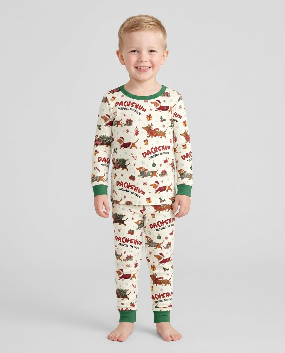 Dachshund Through The Snow Bamboo Two Piece Long Sleeve Pajama Set