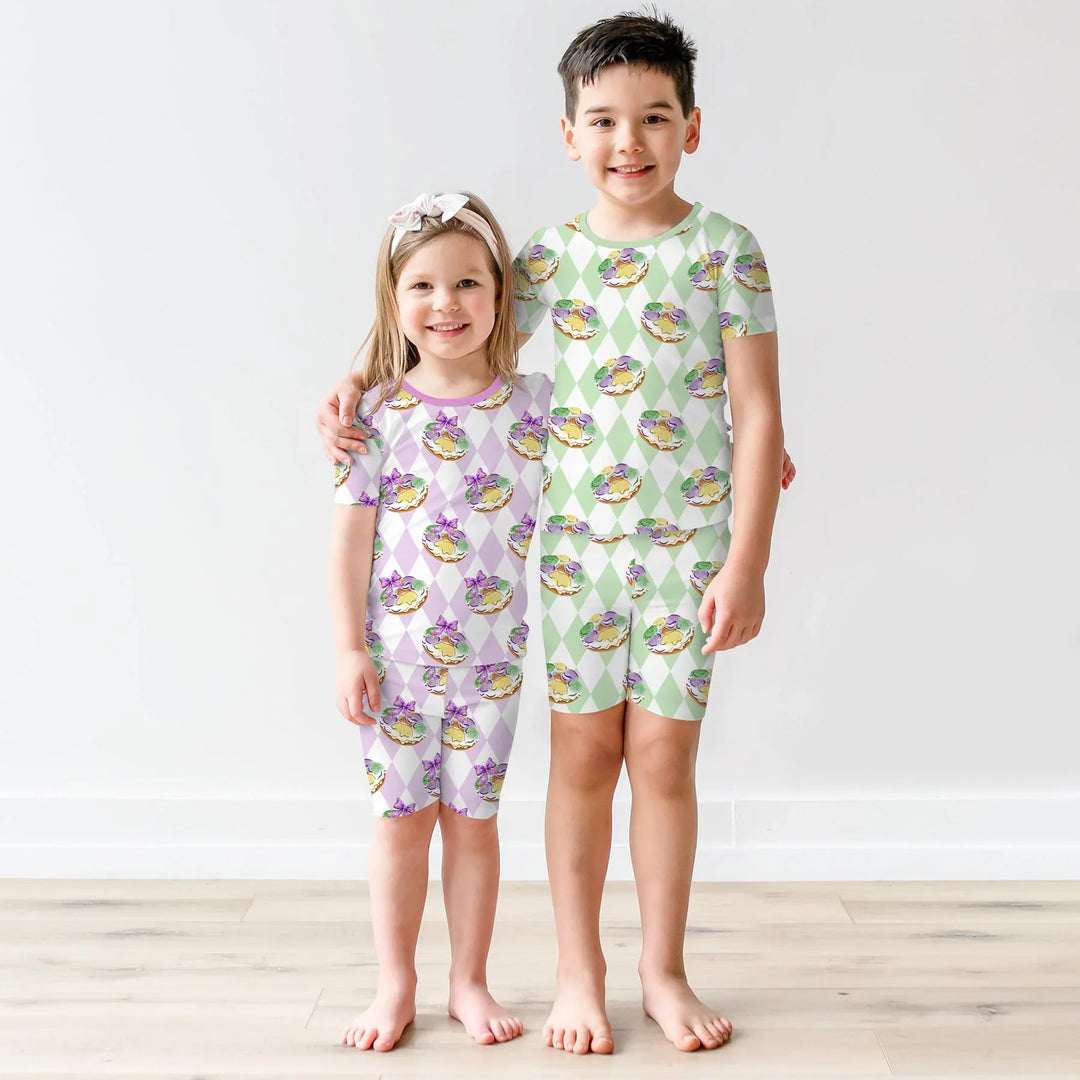Mardi Gras Donut Bamboo Two Piece Short Sleeve Shorts Pajama Set