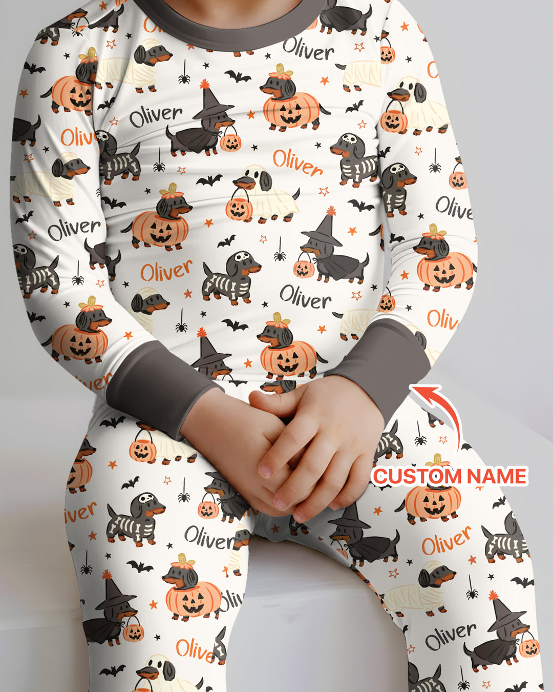 Orange and Black Dachshund Bamboo Two Piece Long Sleeve Pajama Set