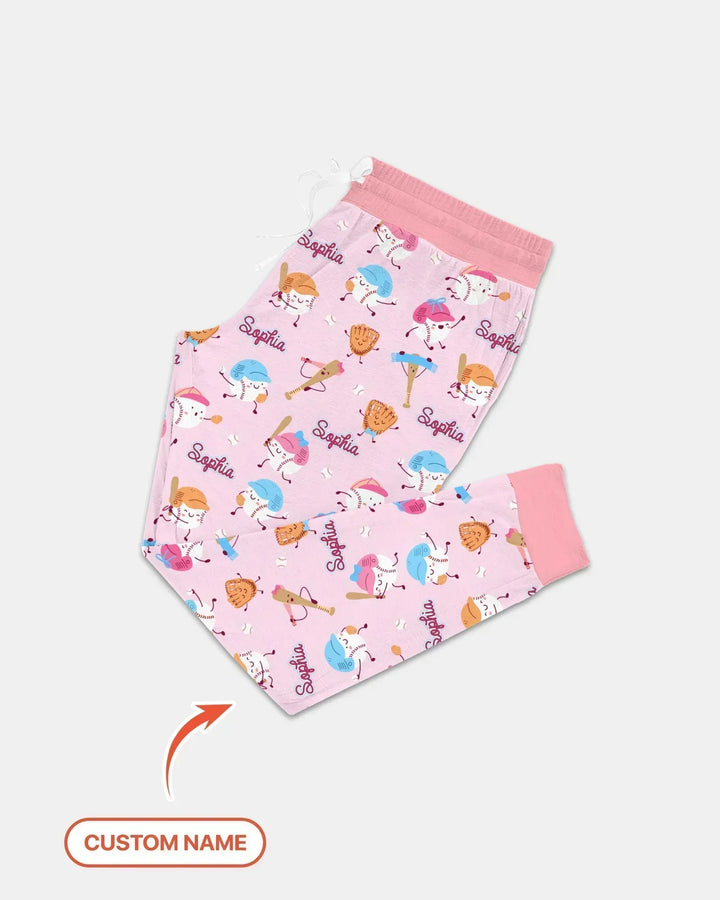 Kundenspezifischer Name Ballparl Familie Passender Bambus Damen Pyjama Set