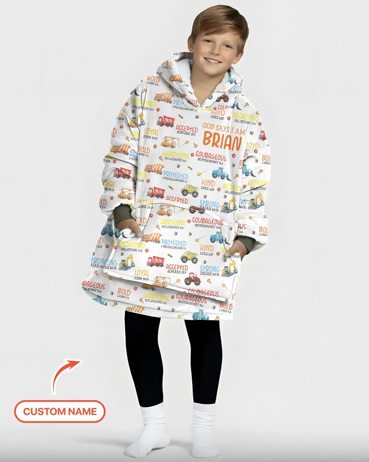 Personalisierter "God Says I Am Little Builder" Bambus-Decken-Hoodie