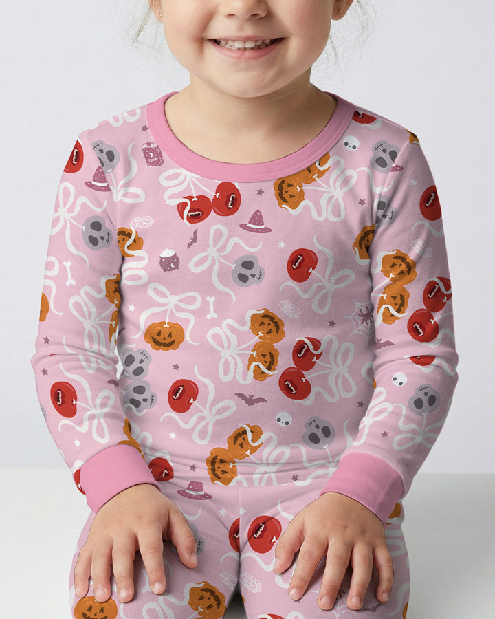 Spooky Halloween Cherry Matching Bamboo Two Piece Long Sleeve Pajama Set