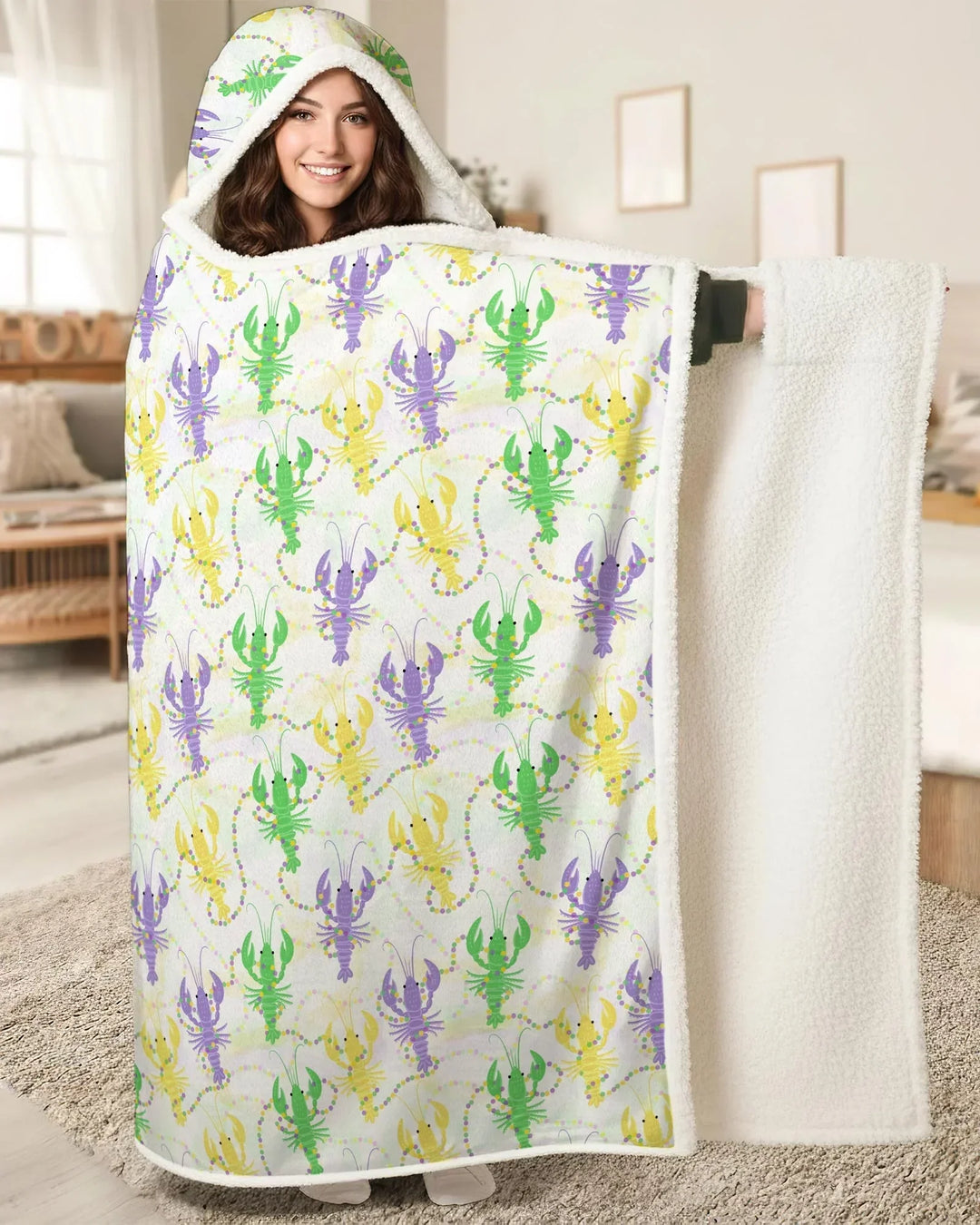 Mardi Gras Langusten Familie Passender Tragbarer Bambus Decken-Hoodie