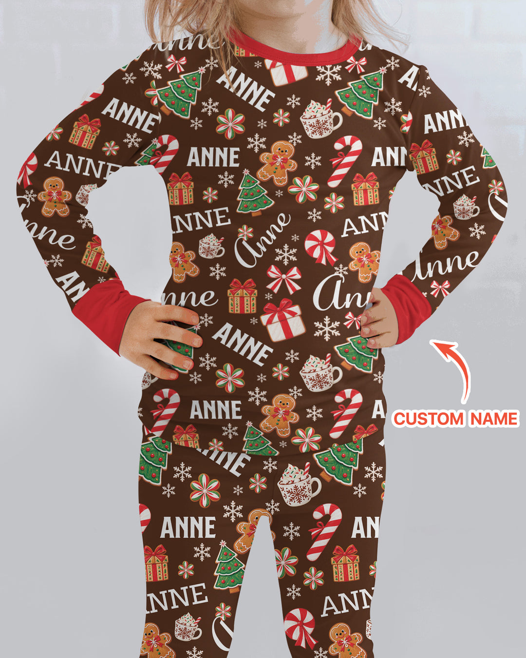 Merry Christmas Custom Name Bamboo Two Piece Long Sleeve Pajama Set