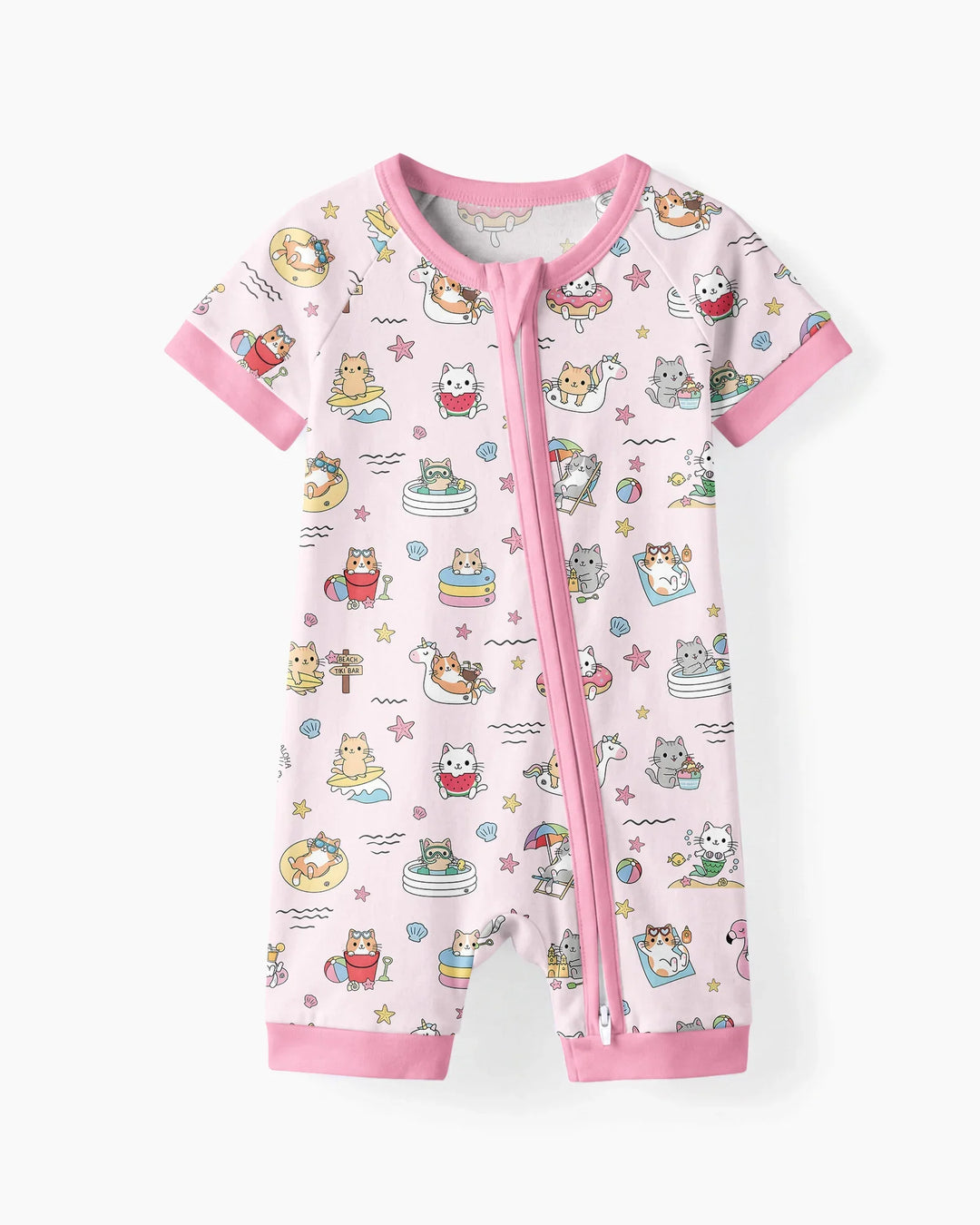 Kawaii Cats Summer Vacation Bamboo Shorty Zippy