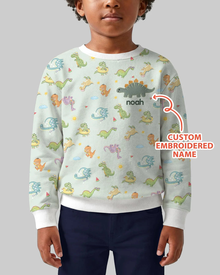 Custom Embroidered Name Summer Dinosaur Bamboo Crewneck Sweatshirt
