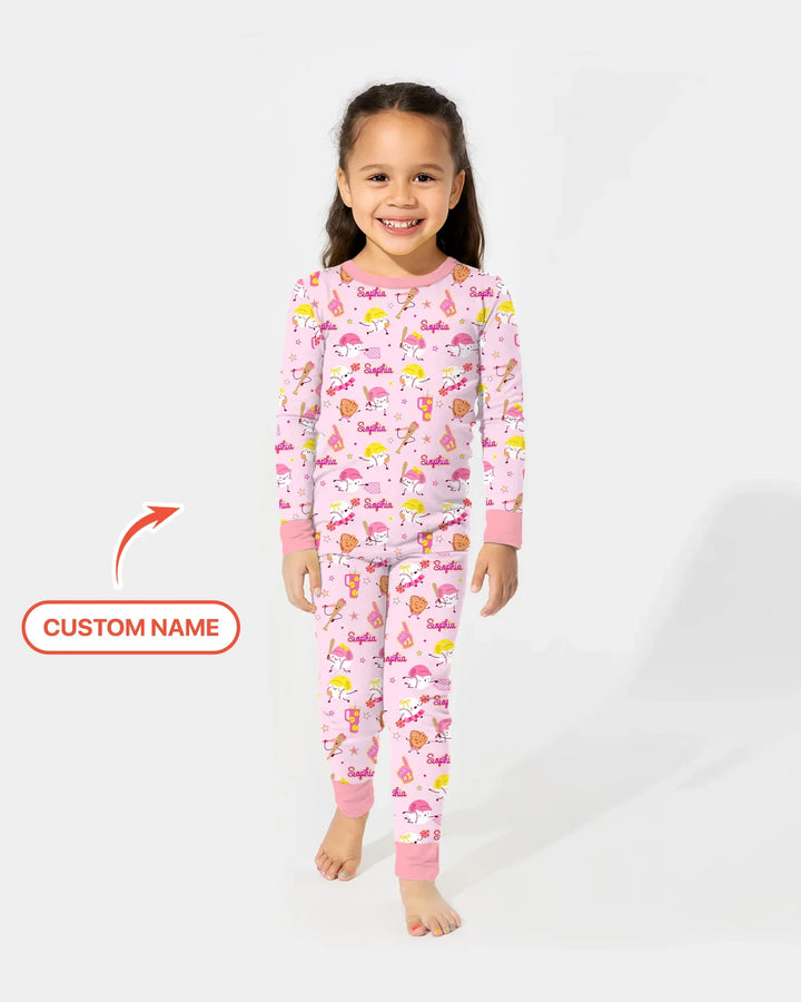Baseball Mama and Mini Matching Bamboo Two Piece Long Sleeve Pajama Set
