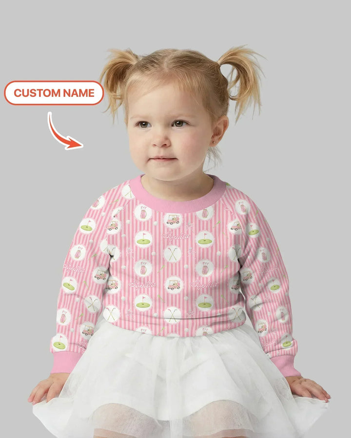Individueller Name Rosa Golf-Mädchen Bambus-Rundhalspullover