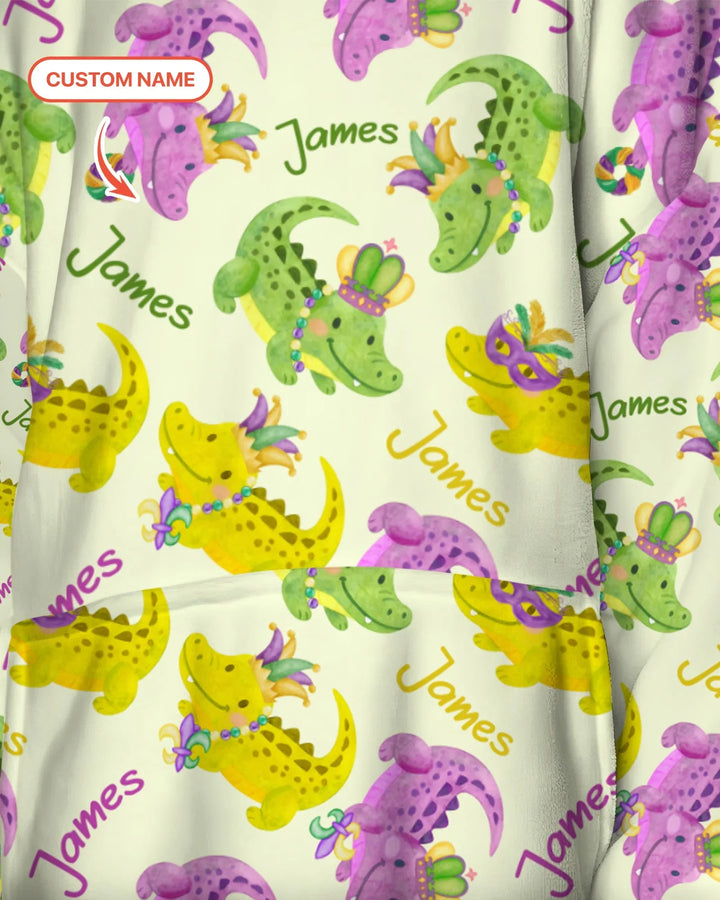 Personalisierter Name Mardi Gras Alligator Tragbare Bambus-Decken-Kapuzenjacke