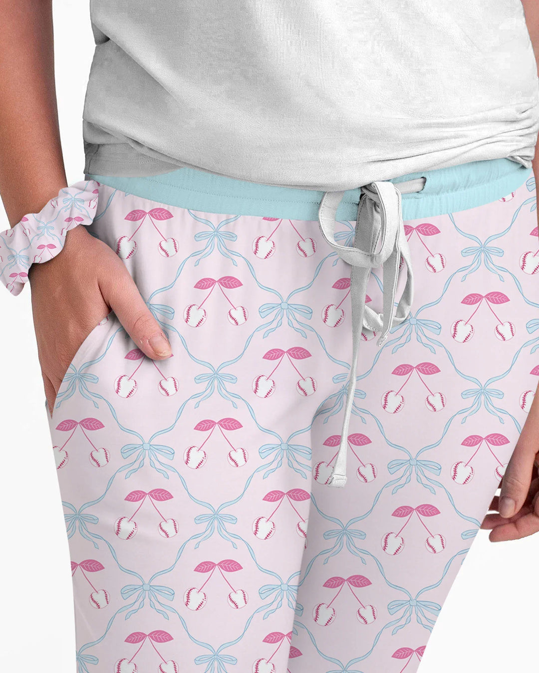 Kirsch-Baseball-Softball-Mama-und-Mädchen-passendes-Bambus-Damen-Pyjama-Set