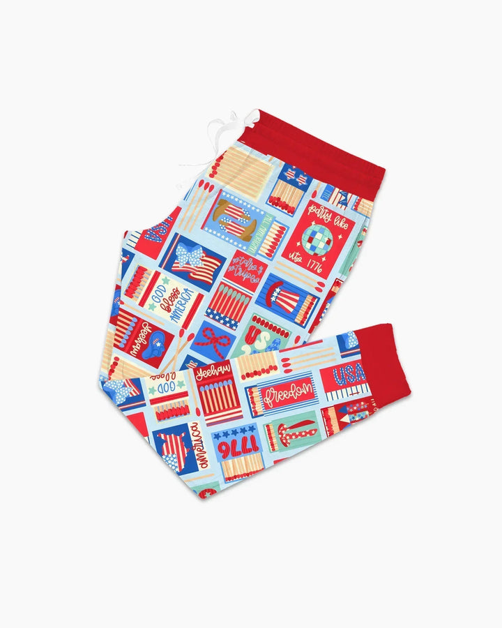 Patriotisches Streichholzschachtel-Pyjama-Set aus Bambus für Damen im Partnerlook