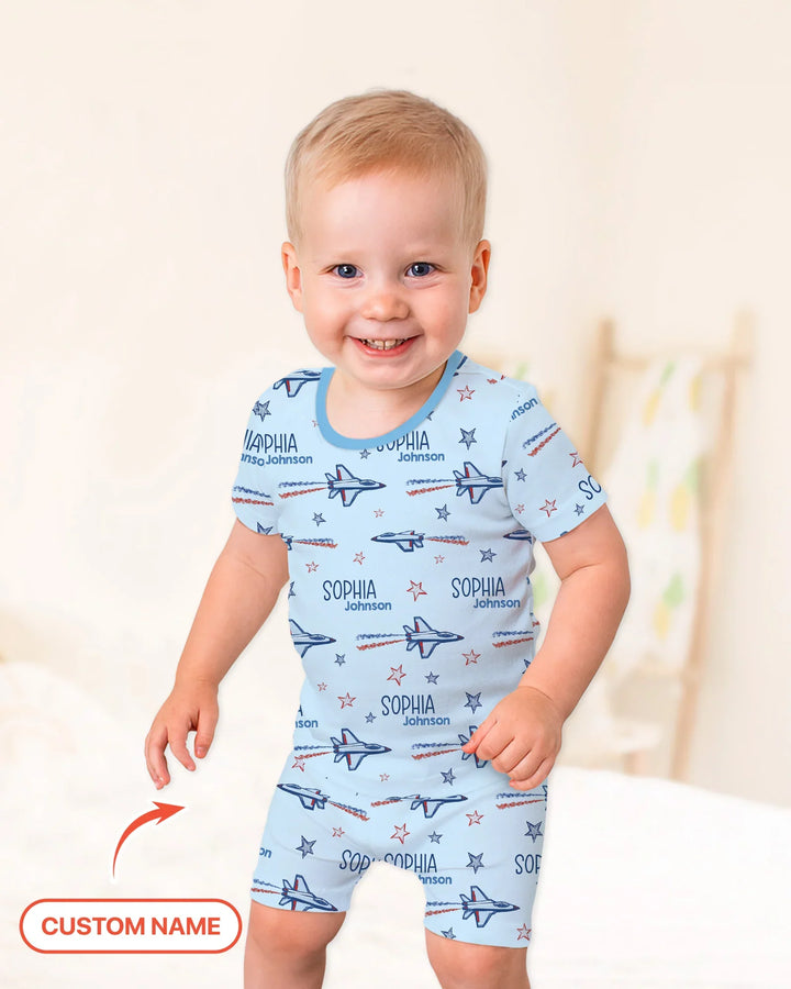 Zweiteiliges Pyjama-Set mit kurzen Ärmeln und Shorts im Sommer-Design