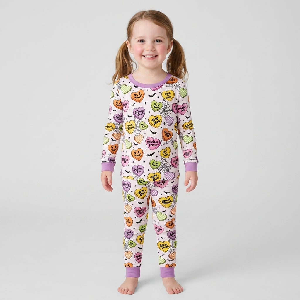 Halloween Candy Hearts Bamboo Two Piece Long Sleeve Pajama Set