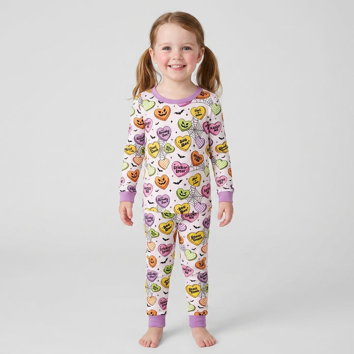 Halloween Candy Hearts Bamboo Two Piece Long Sleeve Pajama Set