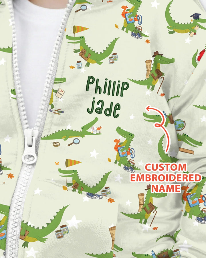 Personalisierter Alligator Bambus-Kapuzenpullover mit Reißverschluss und Stickerei