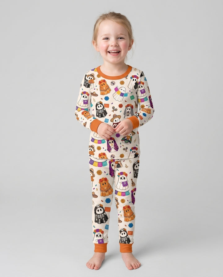 Dia De Los Muertos Mexican Ghost Bamboo Two Piece Long Sleeve Pajama Set