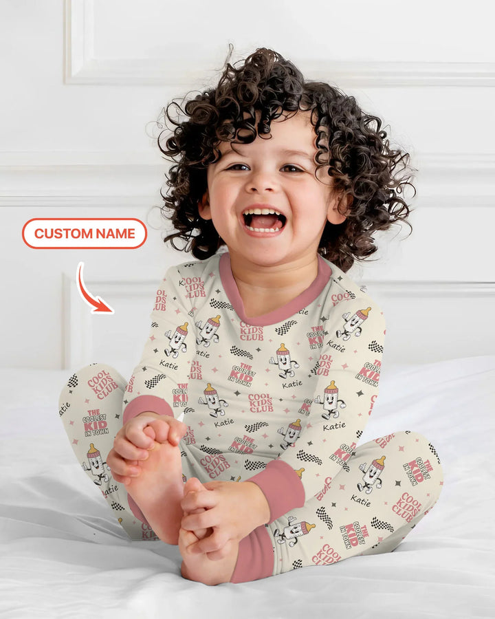Custom Name Cool Club Daddy & Me Matching Bamboo Two Piece Long Sleeve Pajama Set