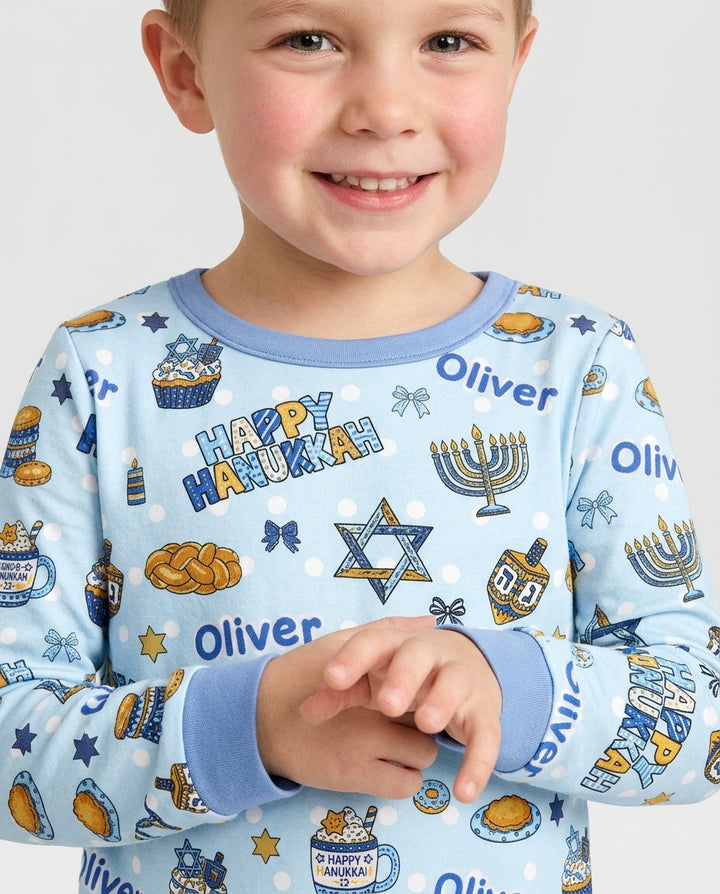 Custom Name Jewish Holiday Bamboo Two Piece Long Sleeve Pajama Set