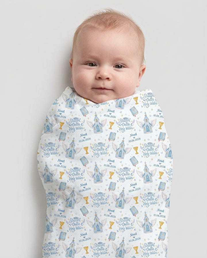Custom Name Baptism Christening Straight Outta Holy Water Swaddle Blanket