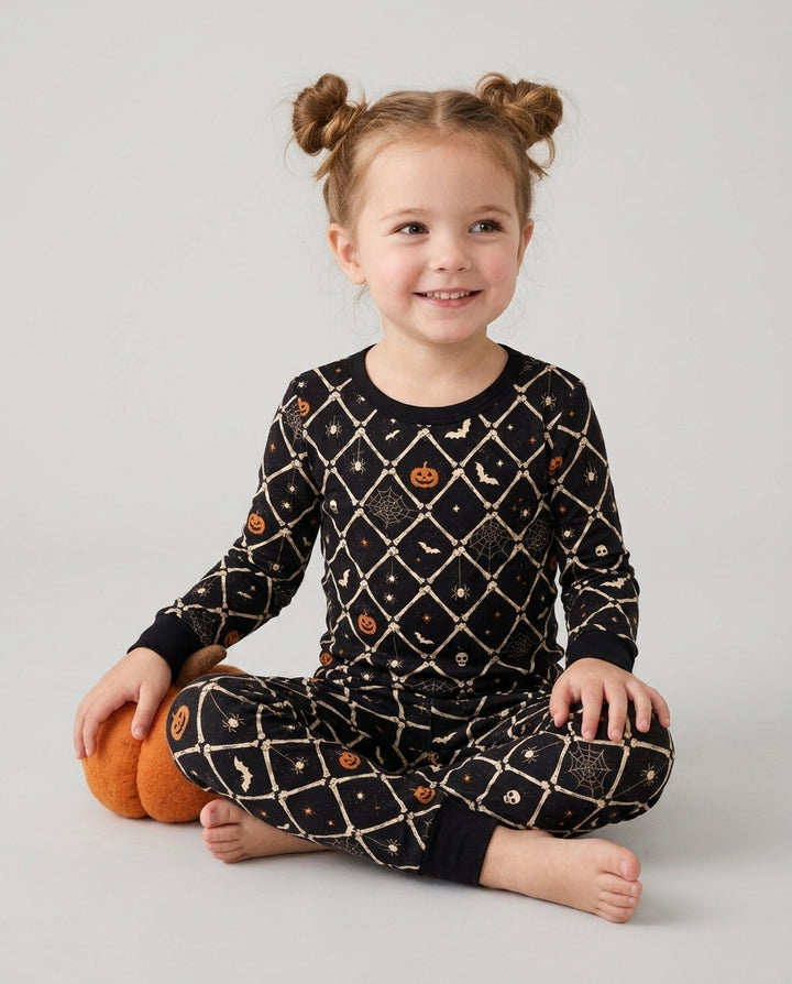 Gothic Skeleton Bones Spooky Halloween Bamboo Two Piece Long Sleeve Pajama Set
