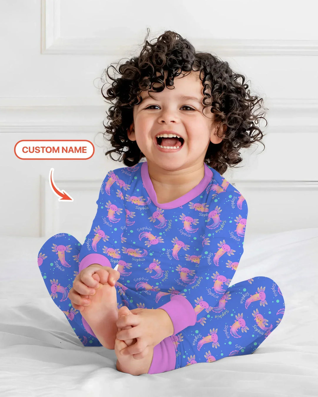 Axolotl Glow Custom Name Bamboo Two Piece Long Sleeve Pajama Set