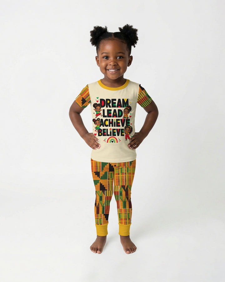Black Girl Dream Lead Achieve Believe Bamboo Two Piece Short Sleeve Pajama Set