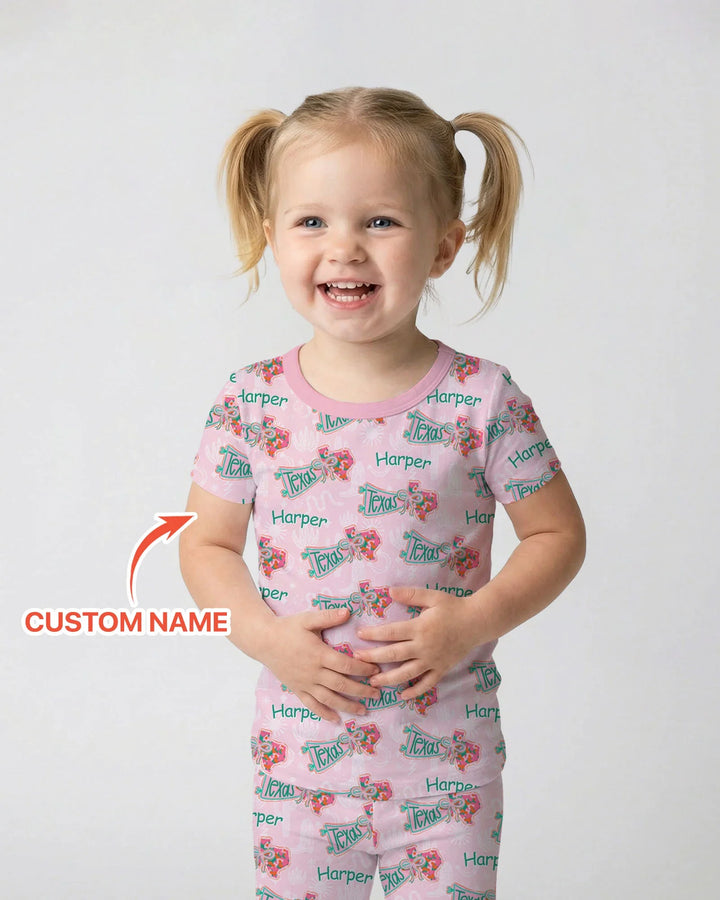 Custom Name Preppy Texas Charm Bamboo Two Piece Short Sleeve Pajama Set